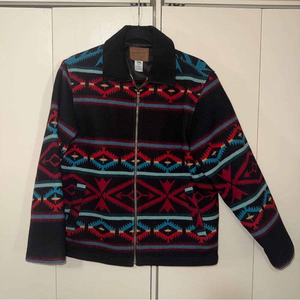 Pendleton Black Jacket with Red & Teal Pattern